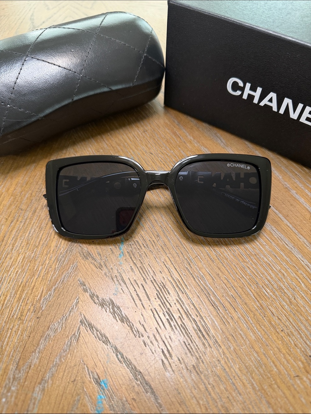 CHANEL Black Square Sunglasses Women's Designer Shades
